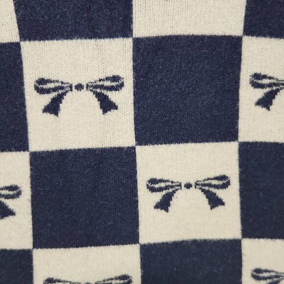 Sincerely Jules Women's Size Large Navy Blue White Bow Print Cropped Sweater - Picture 10 of 10
